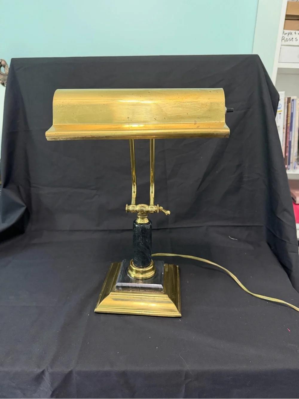 Vintage Brass Piano/Desk Lamp with Black marble